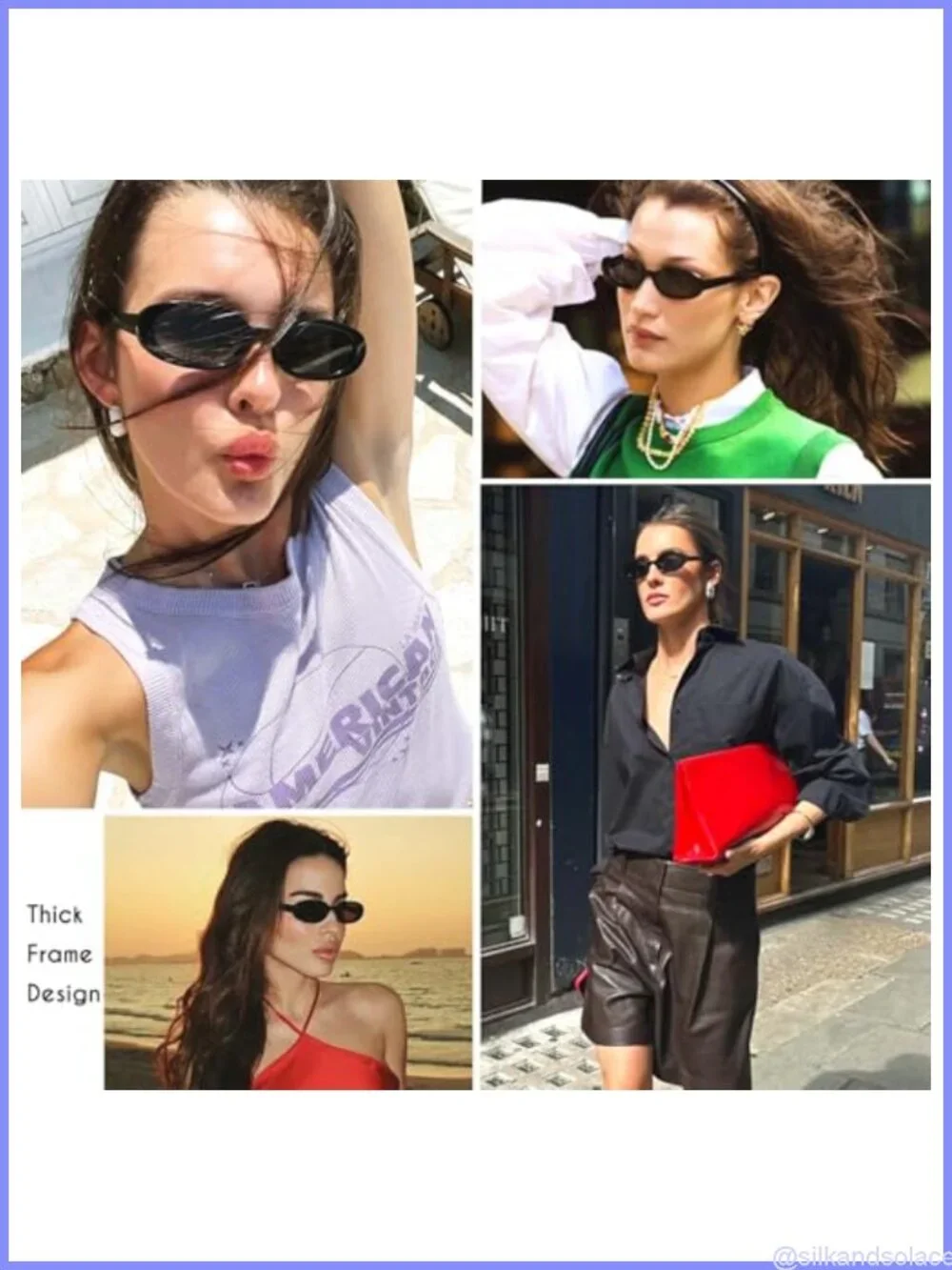 Retro Thick Oval Sunglasses UV Protection Small Face Women Teens